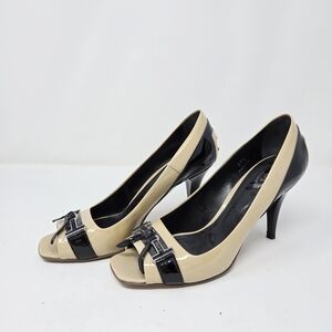 Tod's Black and Cream Peep-Toe Heels Size 37.5